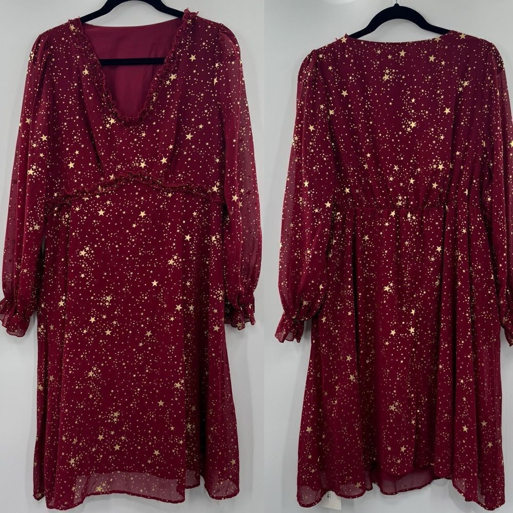 3For$20 BloomChic Burgundy Star Sparkle Dress size Medium